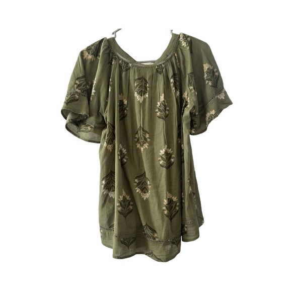 Old Navy 
V-Neck Lace-Trim Top
S Tall | Green Print - Picture 6 of 6